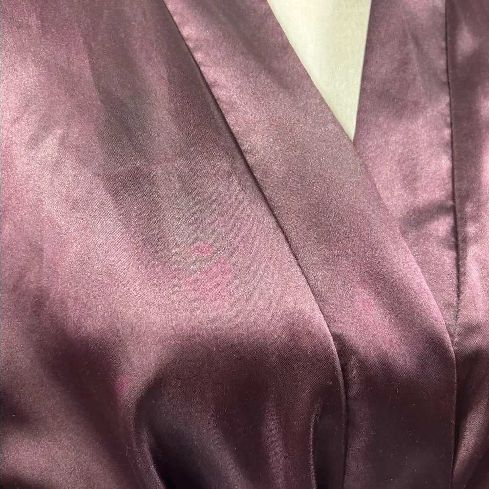 Dark Burgundy Wine Long Robe with Lace Trim - Picture 4 of 4